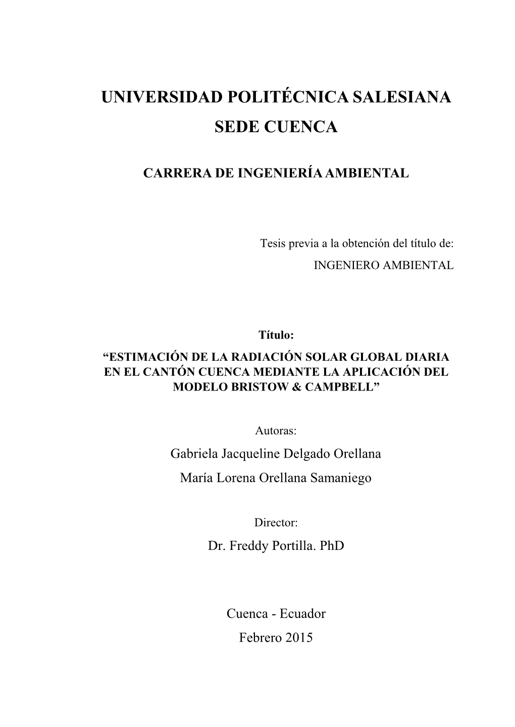 Estimación De La Radiación Solar Global Diaria En El Cantón Cuenca Mediante La Aplicación Del Modelo Bristow & Campbell