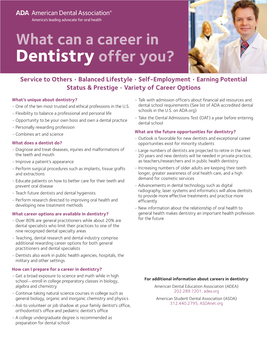 ADA.Org: Dentistry Career Fact Sheet