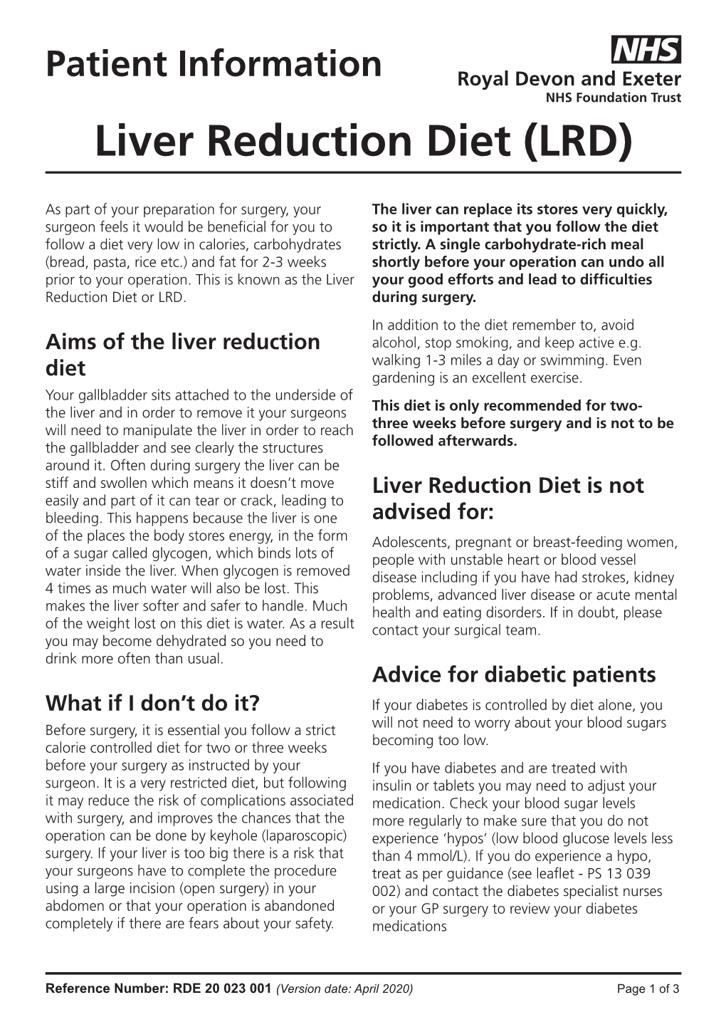 Liver Reduction Diet (LRD)