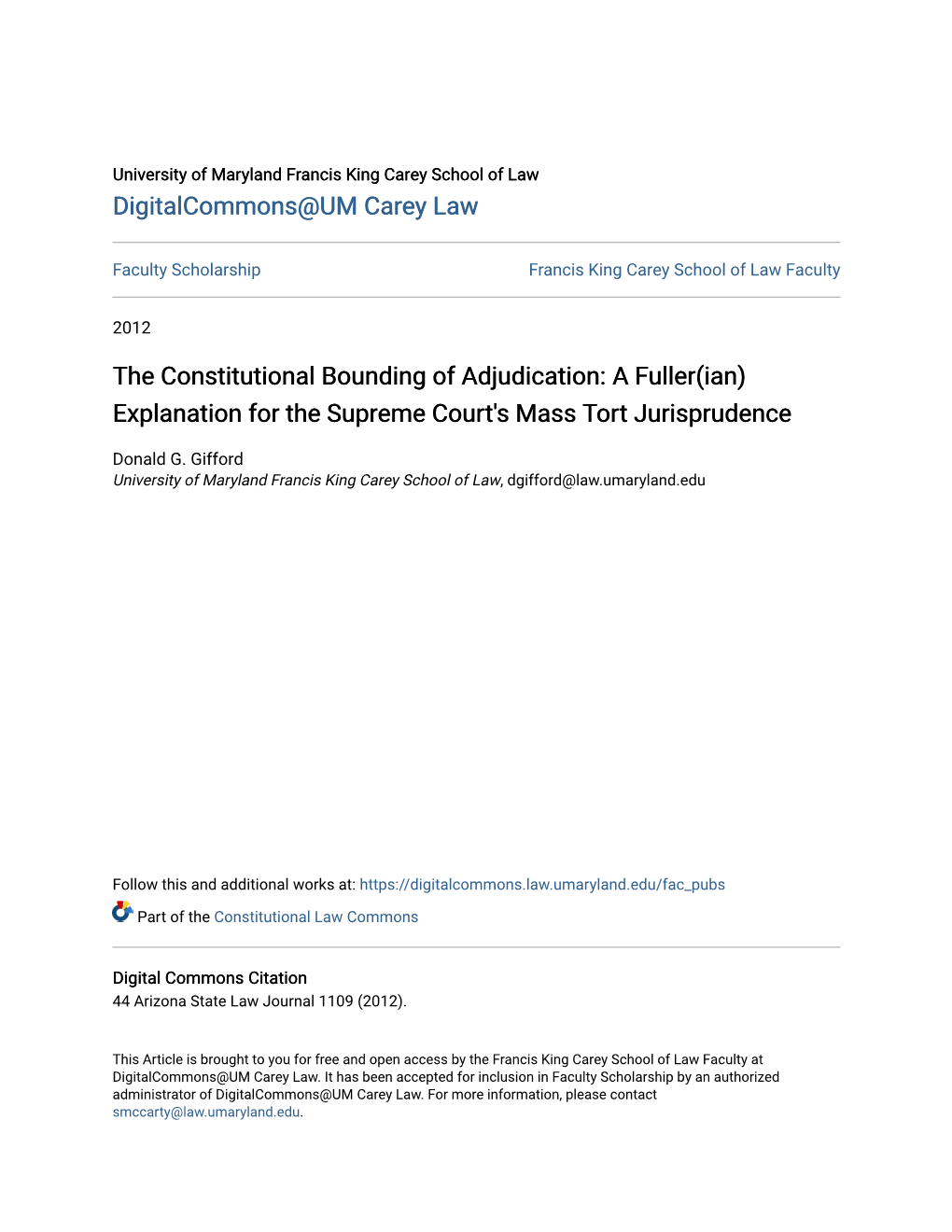 The Constitutional Bounding of Adjudication: a Fuller(Ian) Explanation for the Supreme Court's Mass Tort Jurisprudence