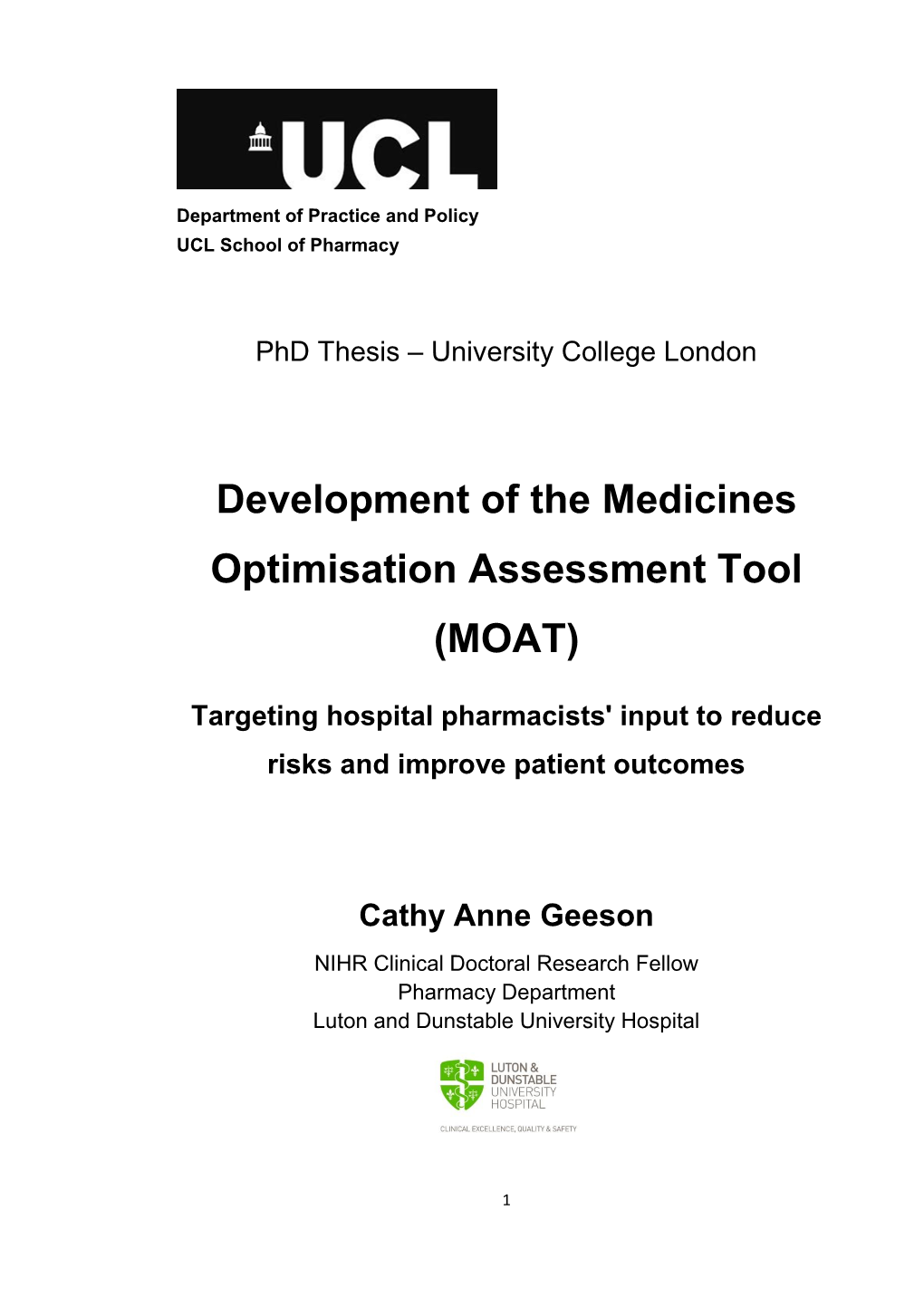 Development of the Medicines Optimisation Assessment Tool (MOAT)