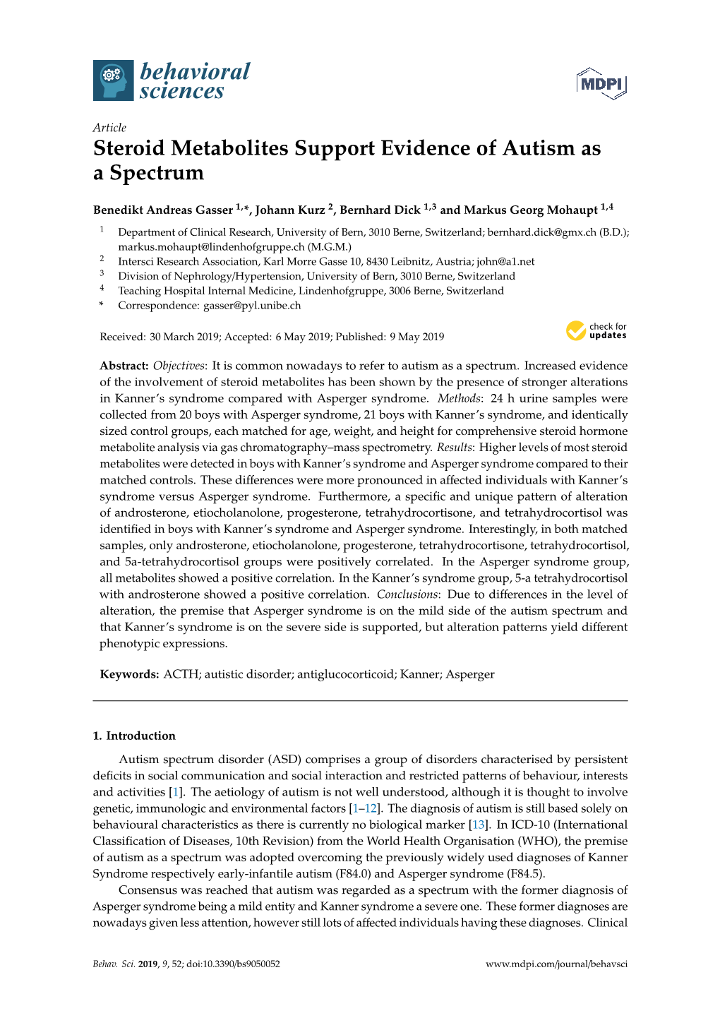 Steroid Metabolites Support Evidence of Autism As a Spectrum