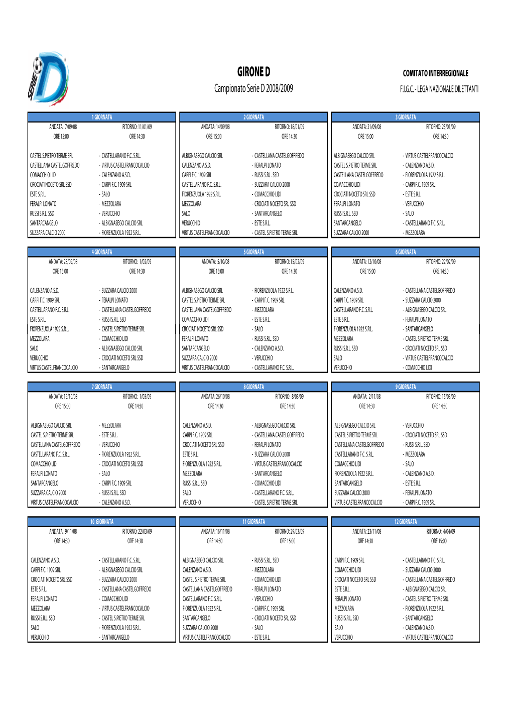 GIRONE D COMITATO INTERREGIONALE Campionato Serie D 2008/2009 F.I.G.C