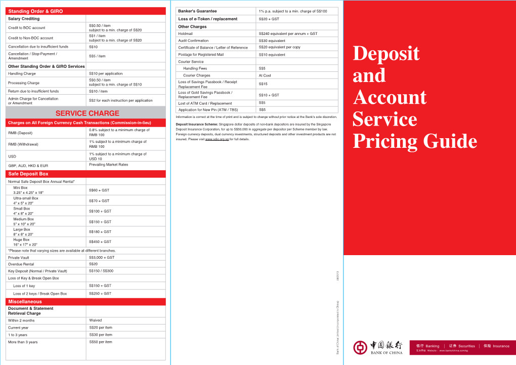 Deposit and Account Service Pricing Guide