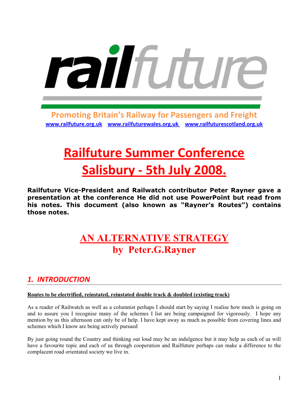 Railfuture Summer Conference 5Th July 2008