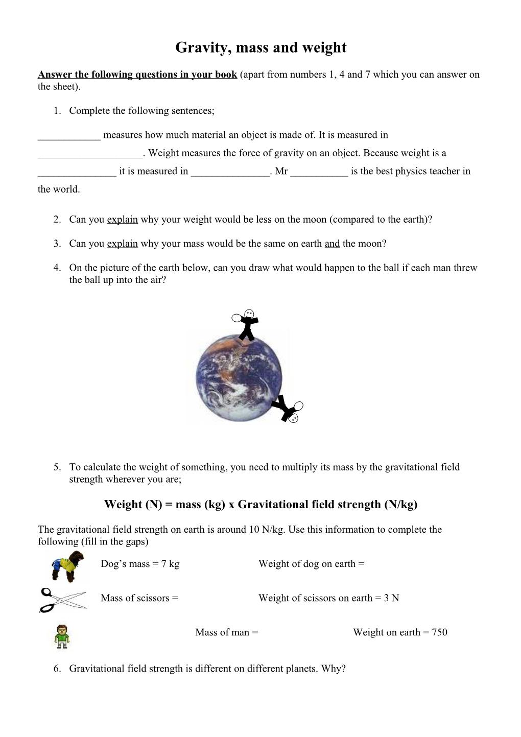 Gravity, Mass and Weight