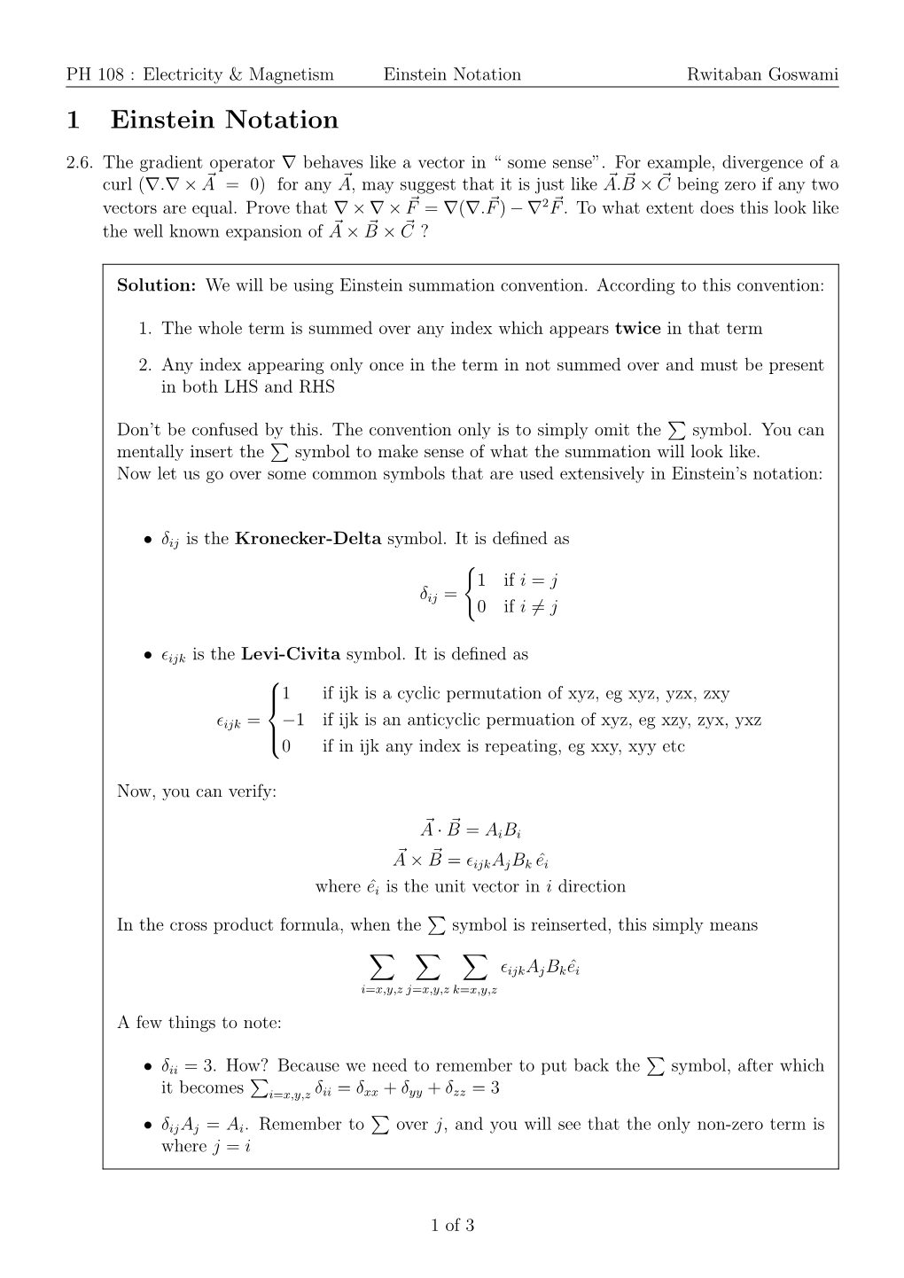 1 Einstein Notation