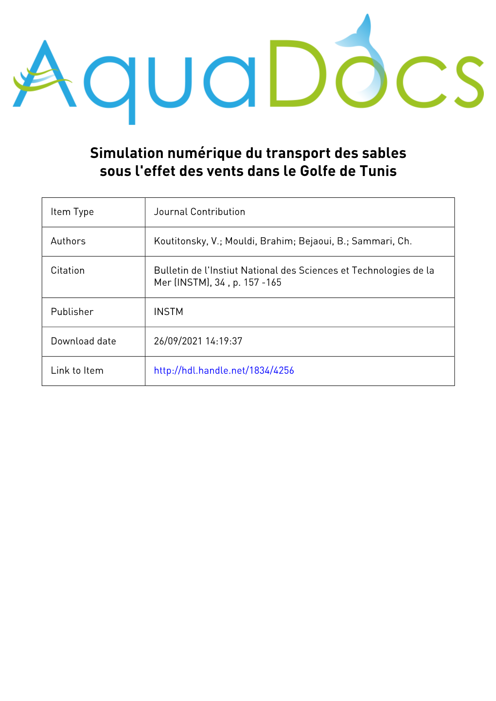 Simulation Numérique Du Déplacement Des Sédiments