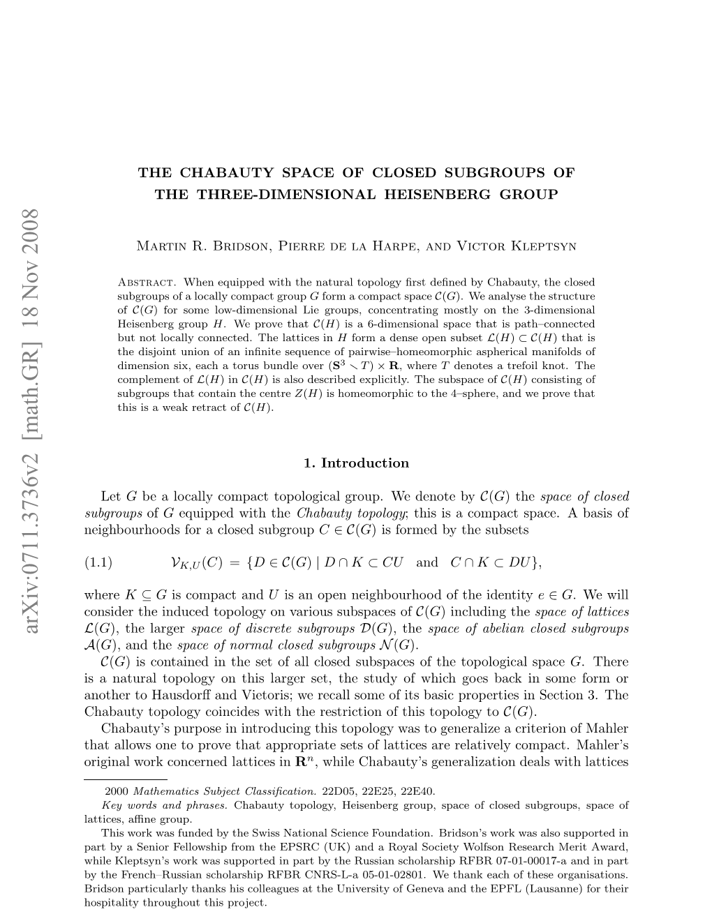 The Chabauty Space of Closed Subgroups of the Three-Dimensional