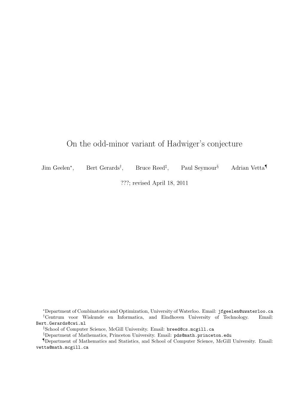 On the Odd-Minor Variant of Hadwiger's Conjecture