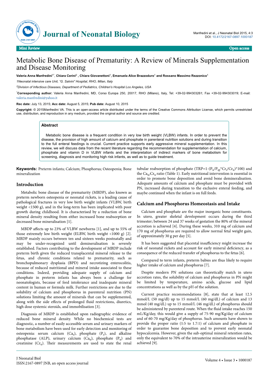 Metabolic Bone Disease of Prematurity: a Review of Minerals