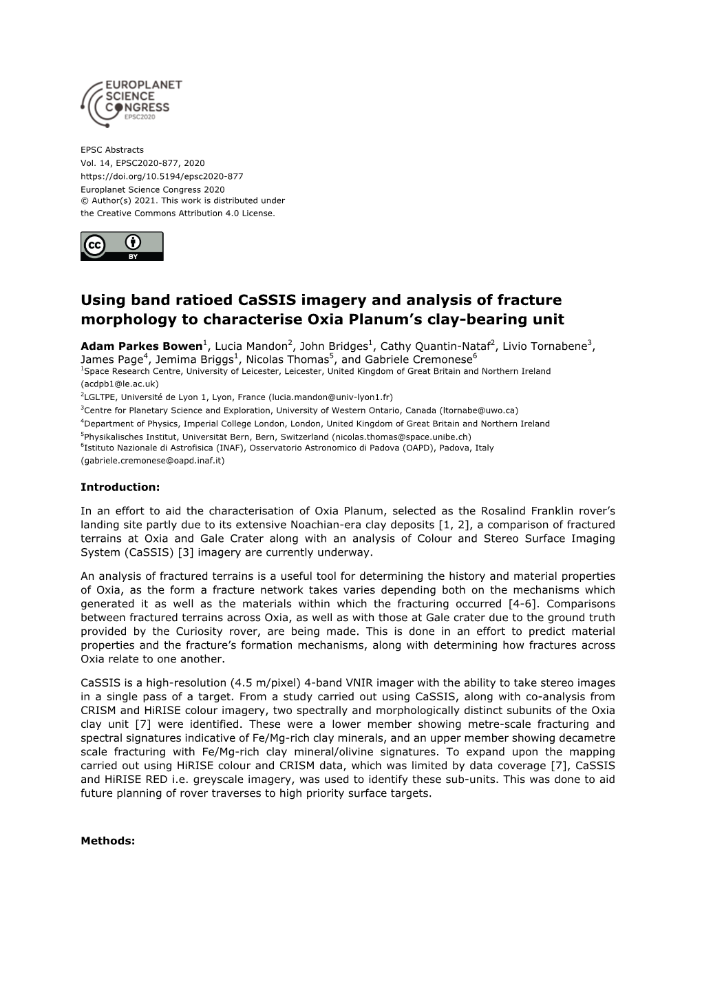 Using Band Ratioed Cassis Imagery and Analysis of Fracture Morphology to Characterise Oxia Planum’S Clay-Bearing Unit