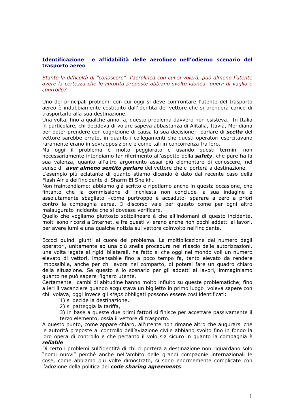 Identificazione E Affidabilità Delle Aerolinee Nell'odierno