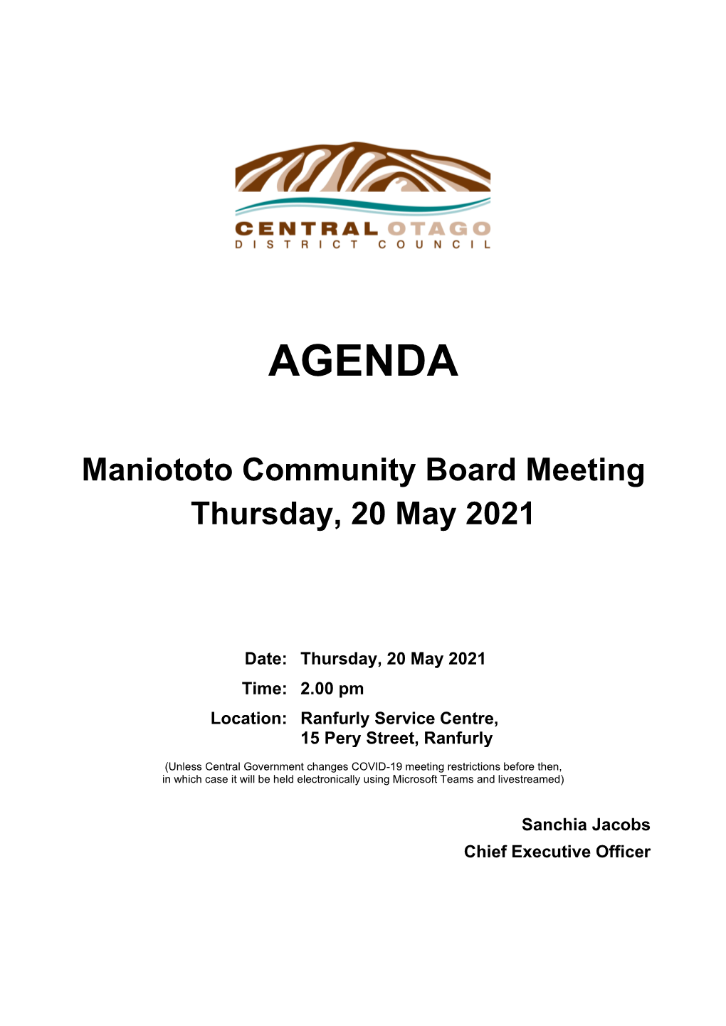 Agenda of Maniototo Community Board Meeting