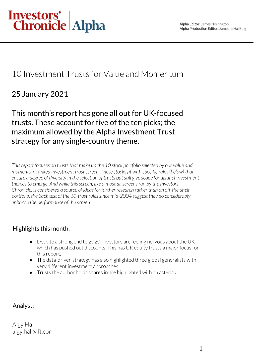 10 Investment Trusts for Value and Momentum