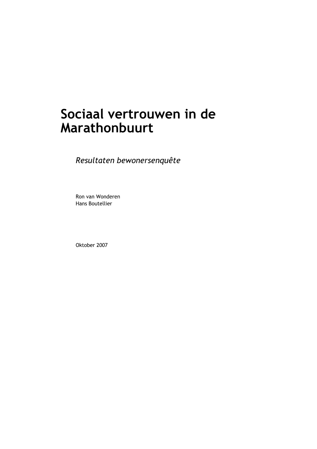 Sociaal Vertrouwen in De Marathonbuurt