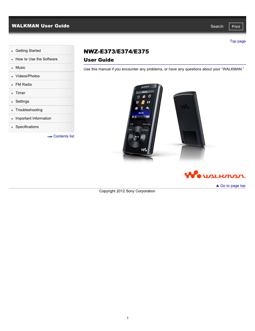 NWZ-E370 Series | WALKMAN User Guide