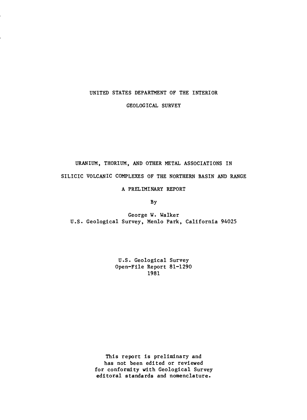 George W. Walker U.S. Geological Survey, Menlo Park, California 94025