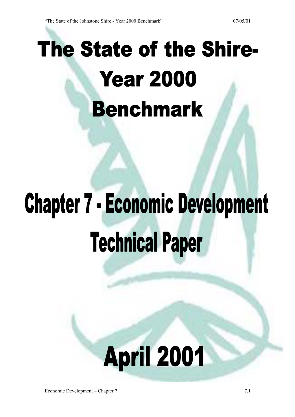 The State of the Johnstone Shire - Year 2000 Benchmark” 07/05/01