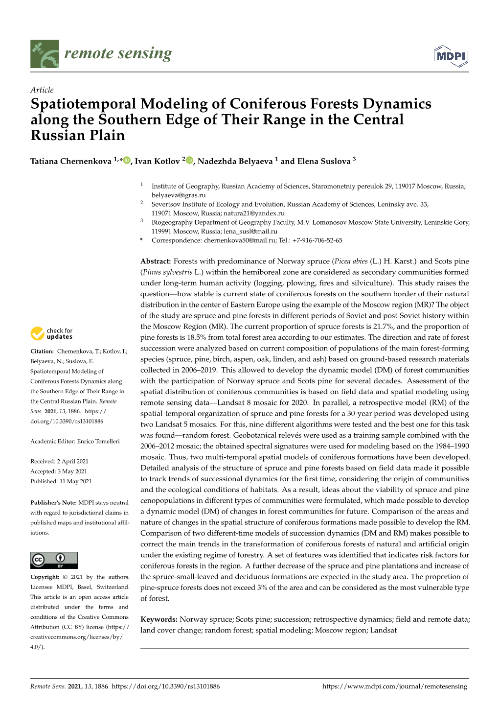 Spatiotemporal Modeling of Coniferous Forests Dynamics Along the Southern Edge of Their Range in the Central Russian Plain