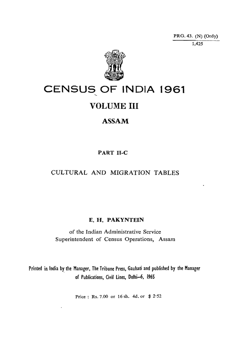 Cultural and Migration Tables, Part II-C, Vol-III, Assam