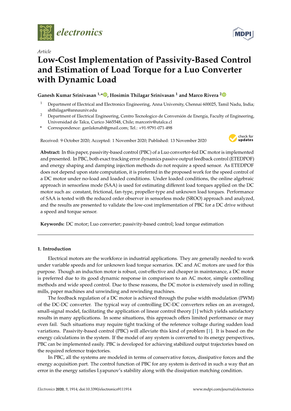 Low-Cost Implementation of Passivity-Based Control and Estimation of Load Torque for a Luo Converter with Dynamic Load