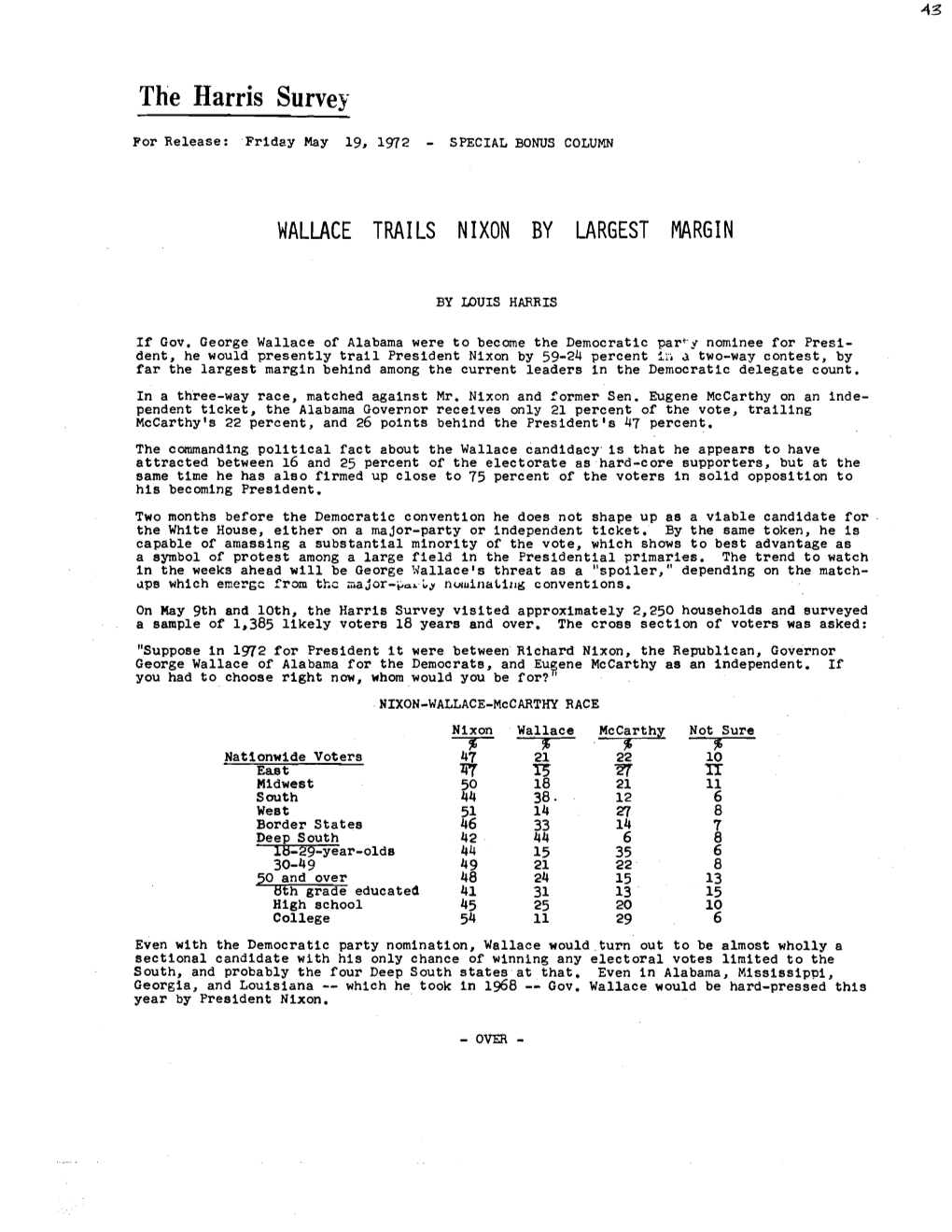 Wallace Trails Nixon by Largest Margin