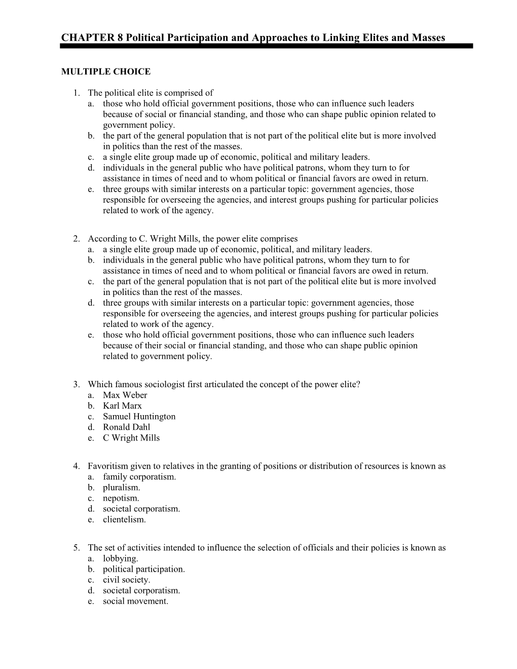 CHAPTER 8 Political Participation and Approaches to Linking Elites and Masses