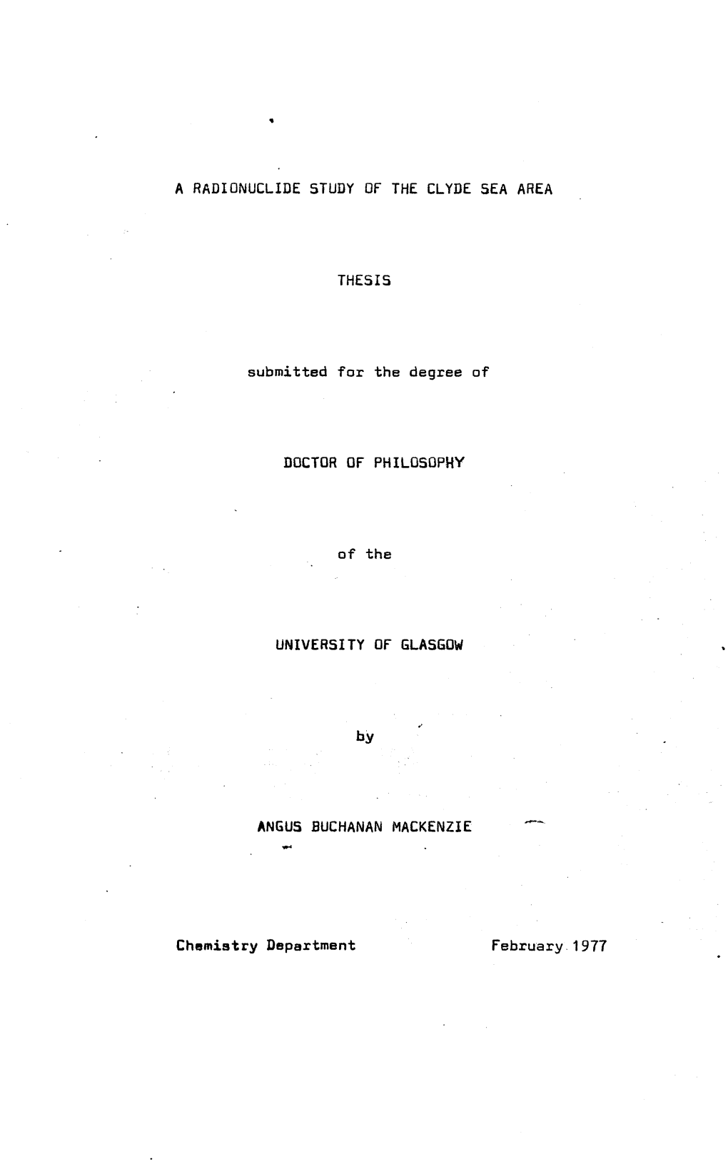 A Radionuclide Study of the Clyde Sea Area Thesis