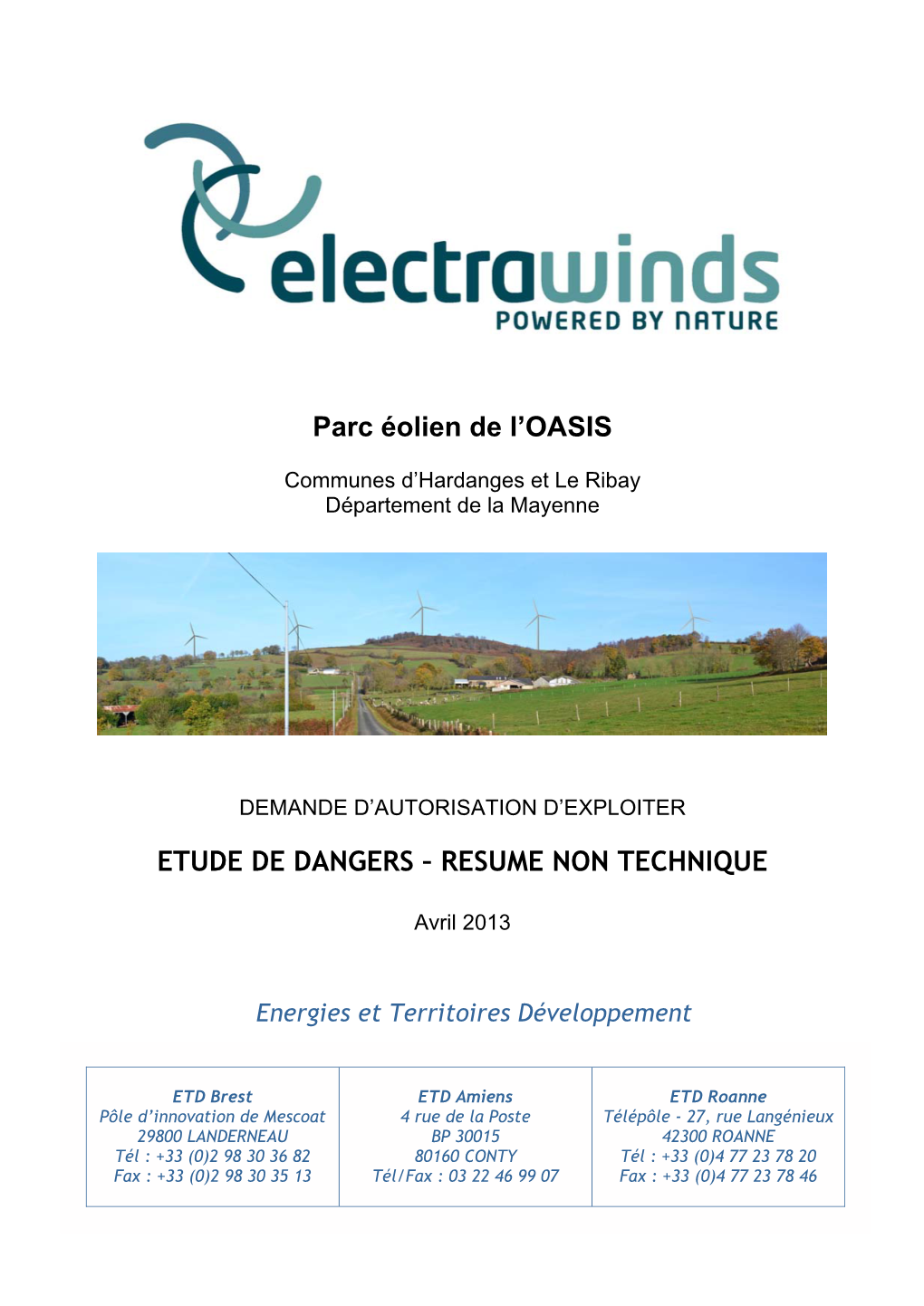 Parc Éolien De L'oasis ETUDE DE DANGERS – RESUME NON TECHNIQUE