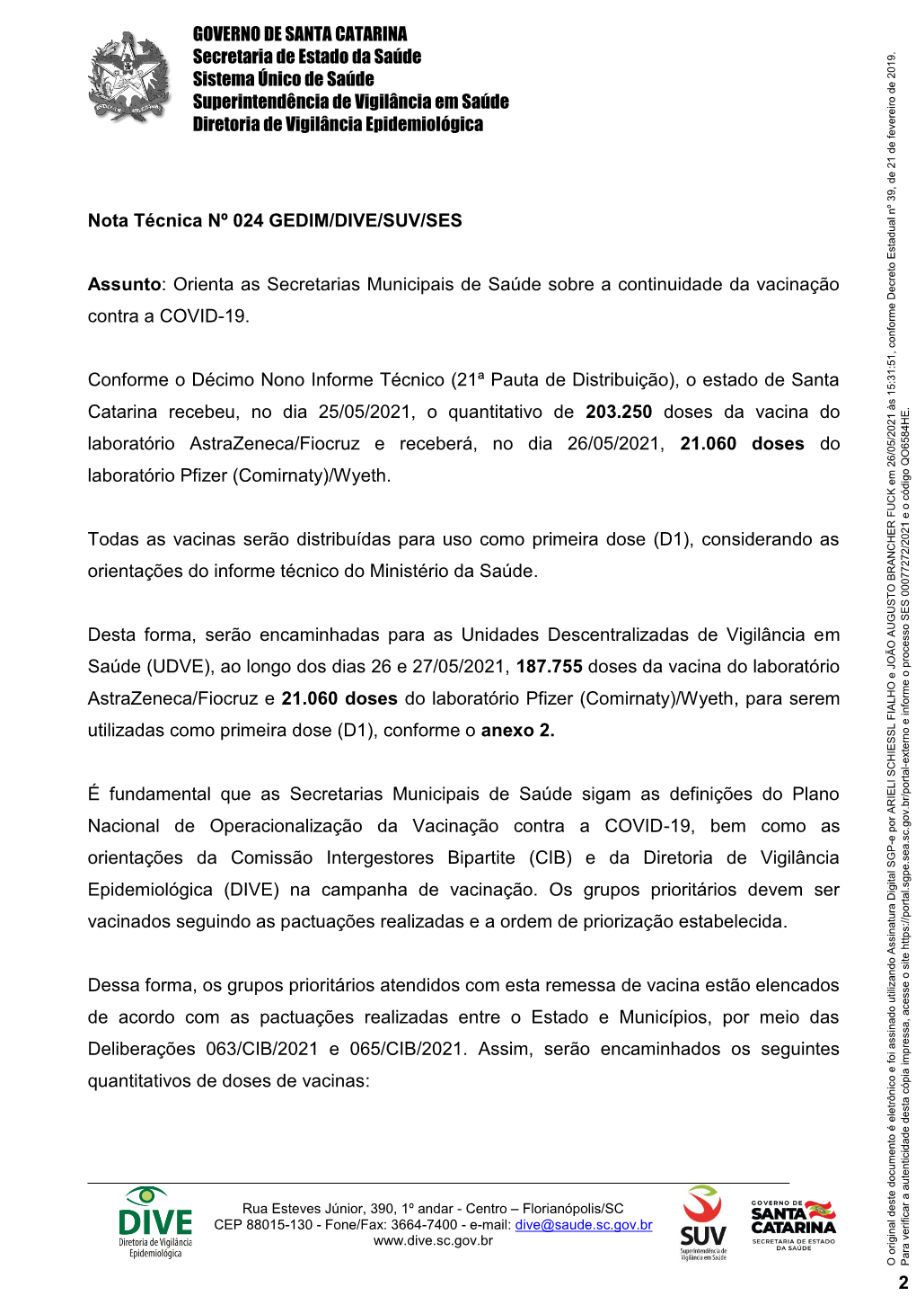 Nota Técnica Nº 024 GEDIM/DIVE/SUV/SES