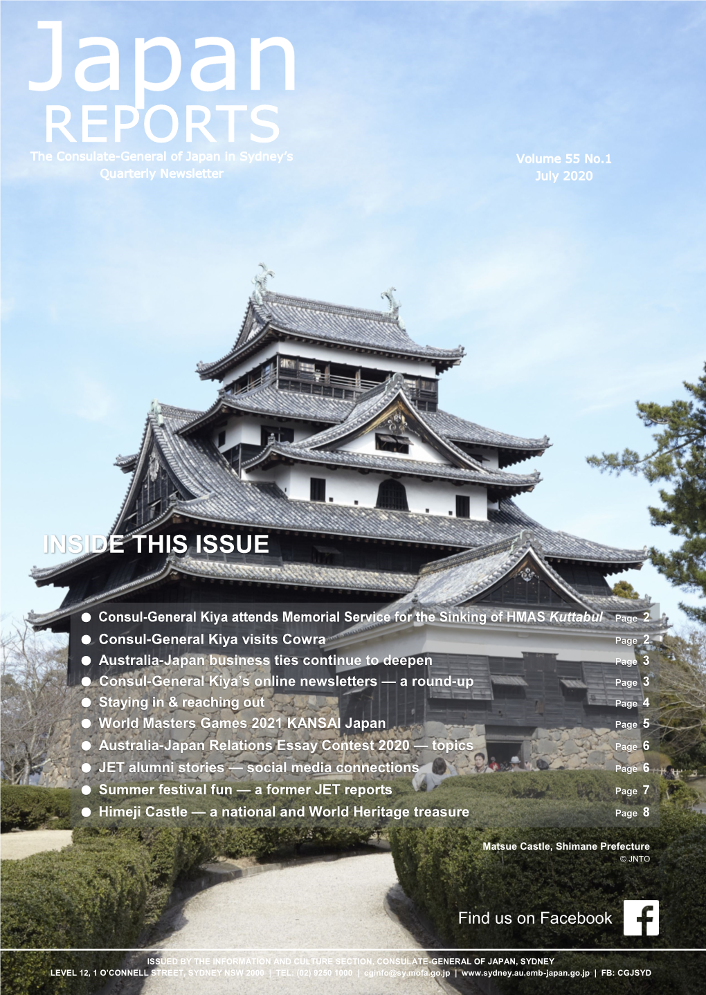 REPORTS the Consulate-General of Japan in Sydney’S Volume 55 No.1 Quarterly Newsletter July 2020