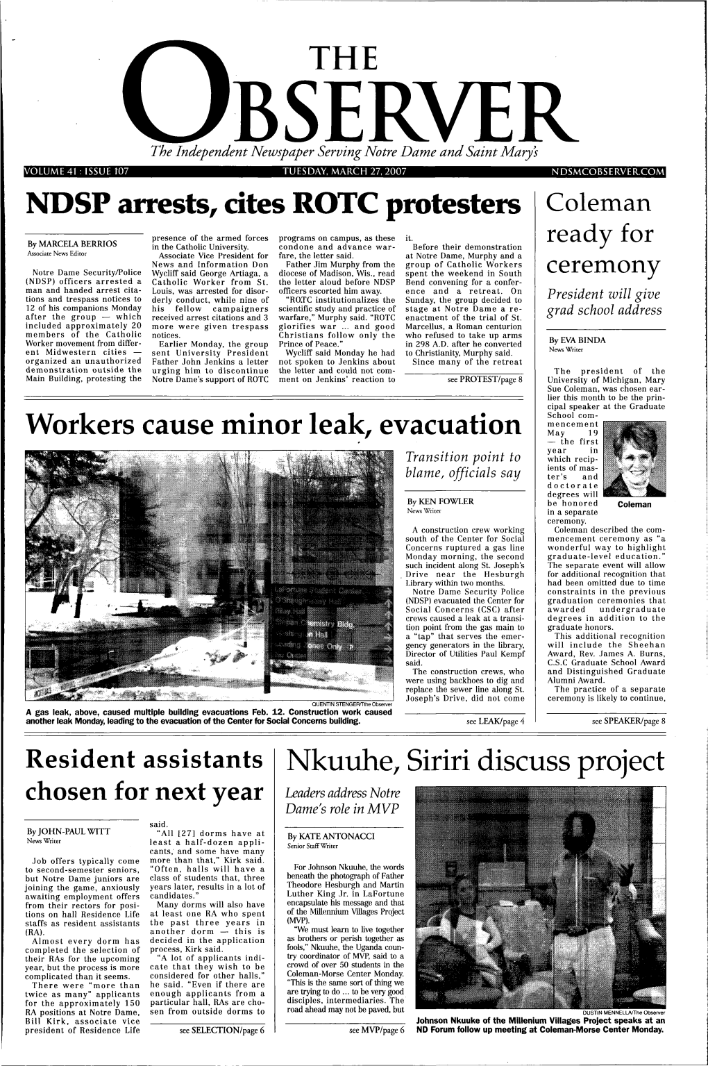 NDSP Arrests, Cites ROTC Protesters Colem An