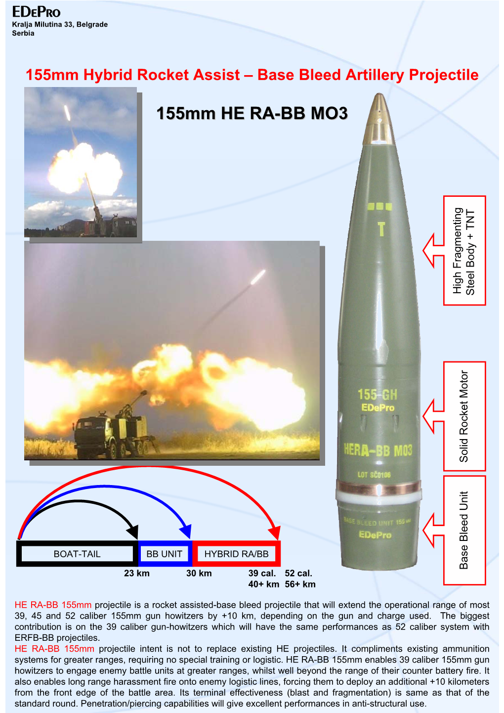 Base Bleed Artillery Projectile 155Mm HE RA-BB