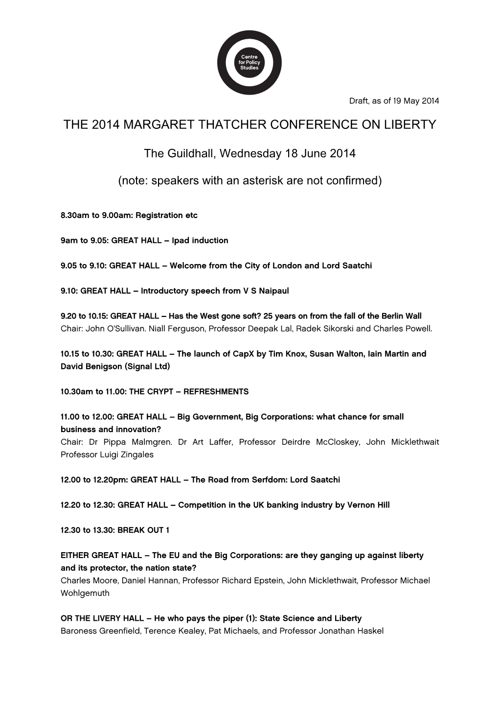 The 2014 Margaret Thatcher Conference on Liberty