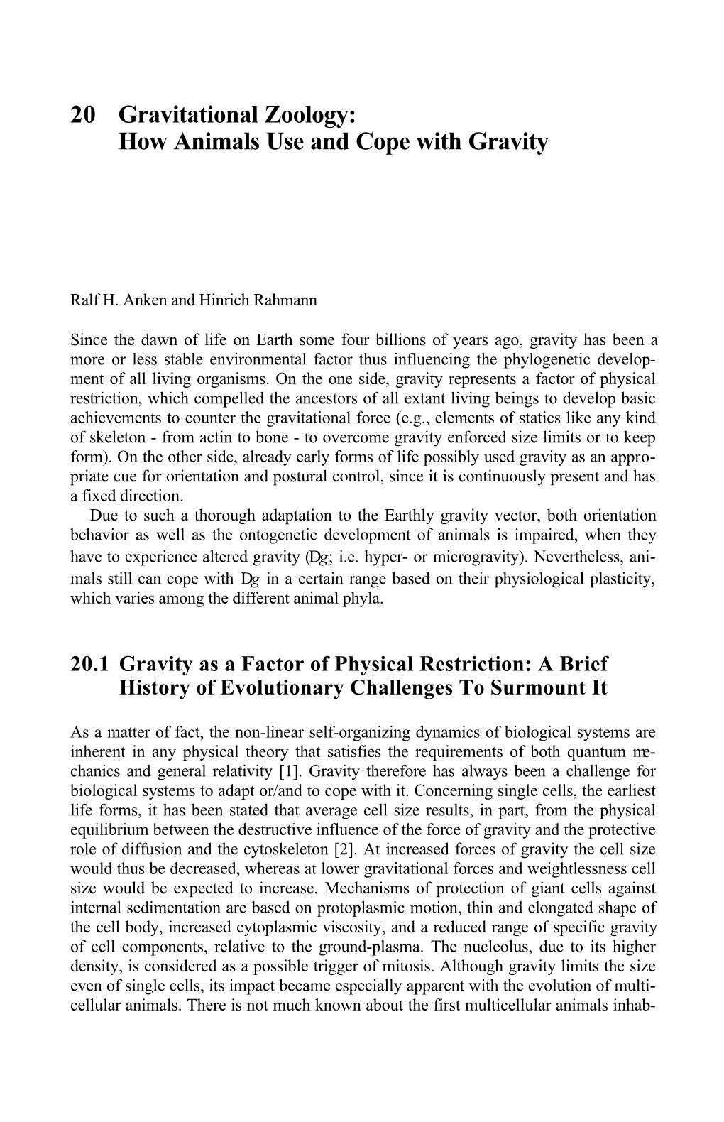 20 Gravitational Zoology: How Animals Use and Cope with Gravity