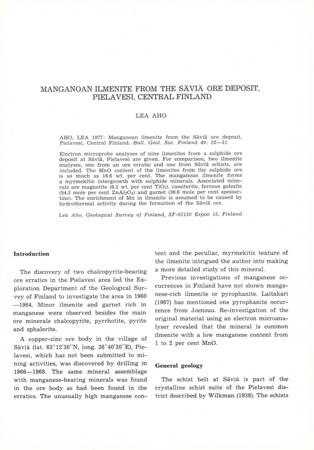 Manganoan Ilmenite from the Säviä Ore Deposit, Pielavesi, Central Finland