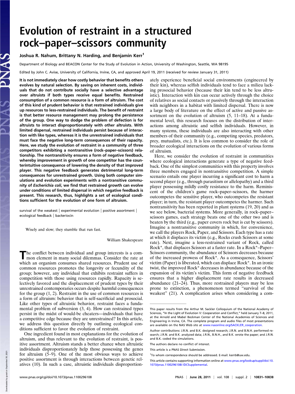 Evolution of Restraint in a Structured Rock–Paper–Scissors Community