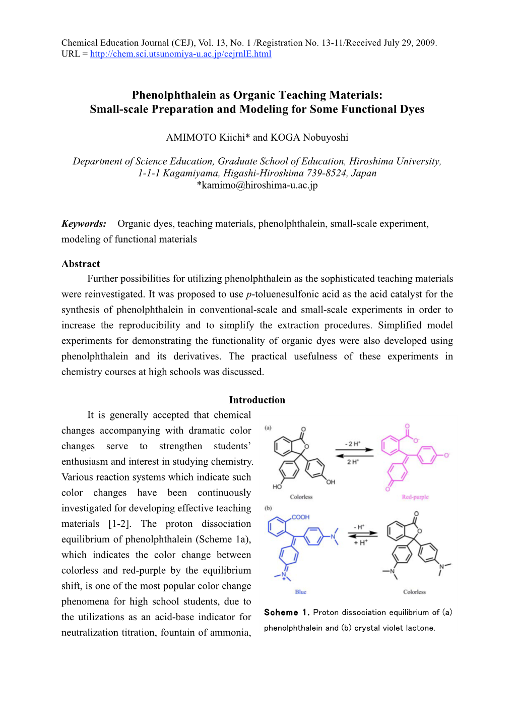 Phenolphthalein As Organic Teaching Materials: Small-Scale Preparation and Modeling for Some Functional Dyes