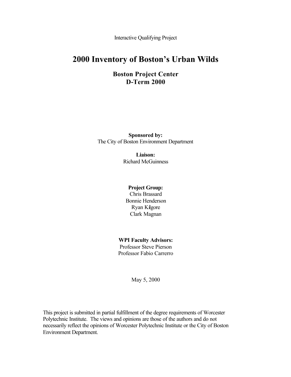 Urban Wilds Final Report