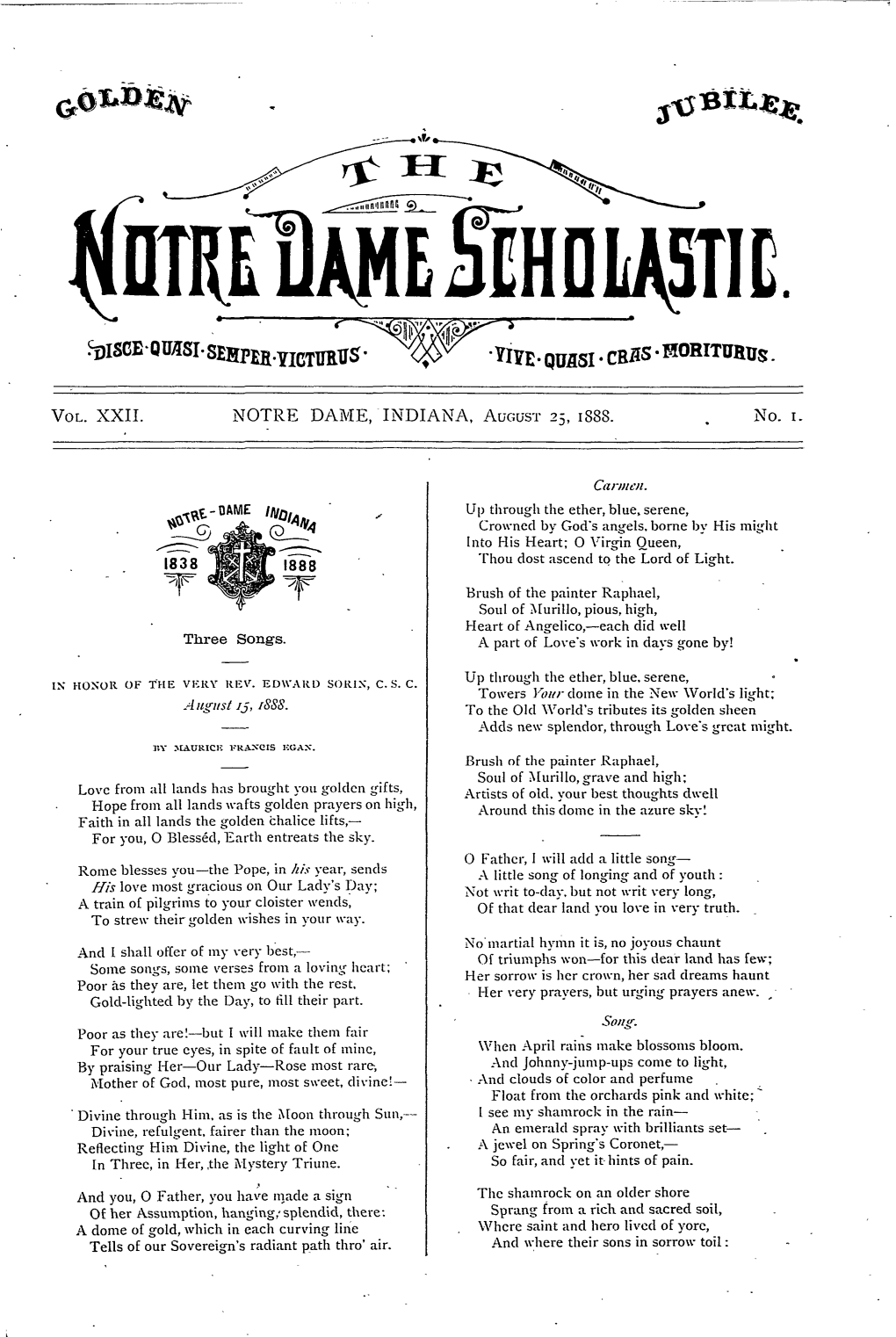 Notre Dame Scholastic, Vol. 22, No. 01