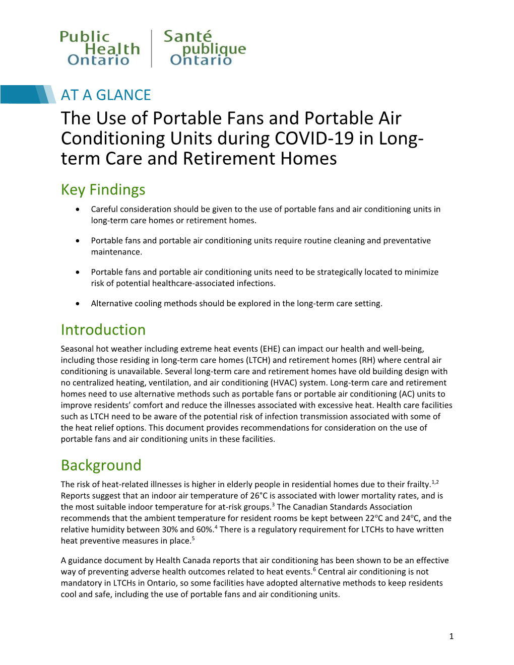 The Use of Portable Fans and Portable Air Conditioning Units During COVID-19 in Long-Term Care and Retirement Homes