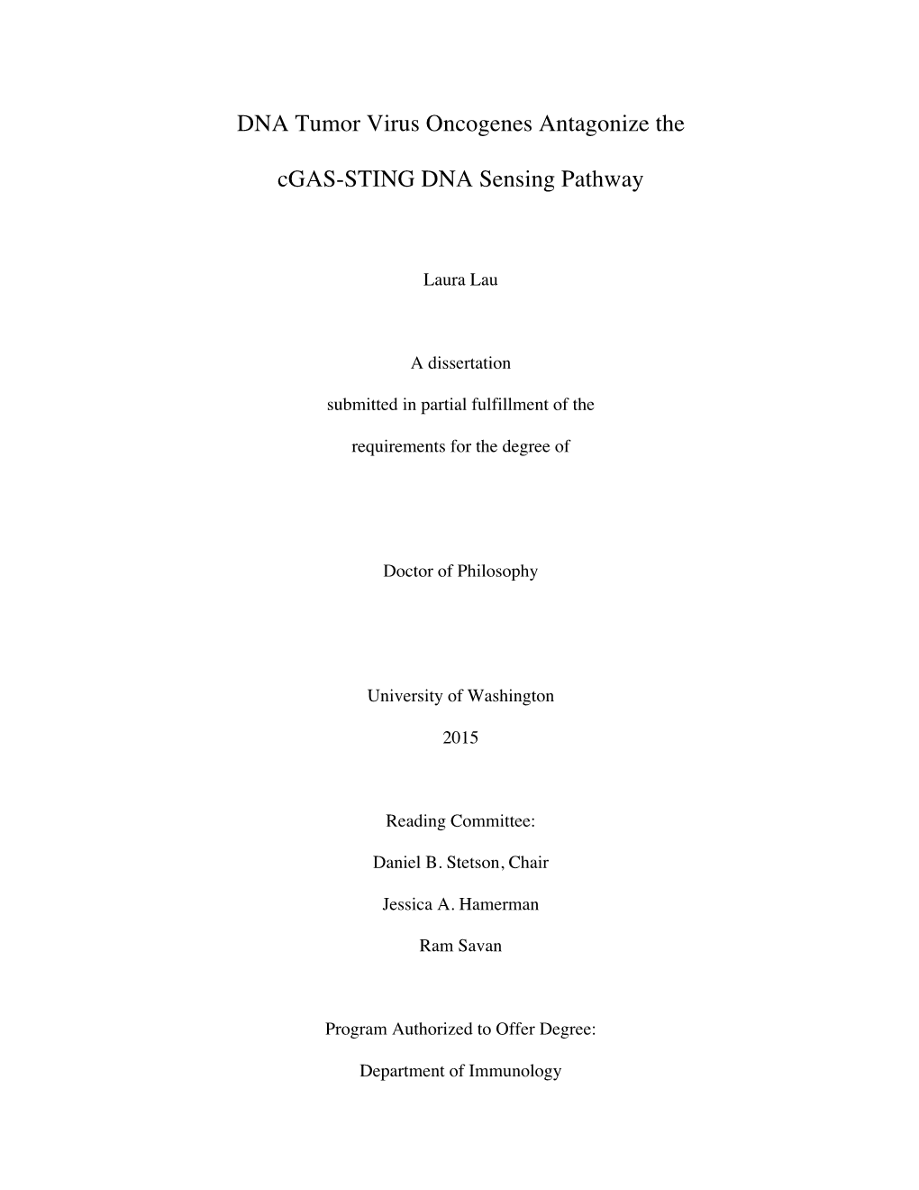 DNA Tumor Virus Oncogenes Antagonize the Cgas-STING DNA