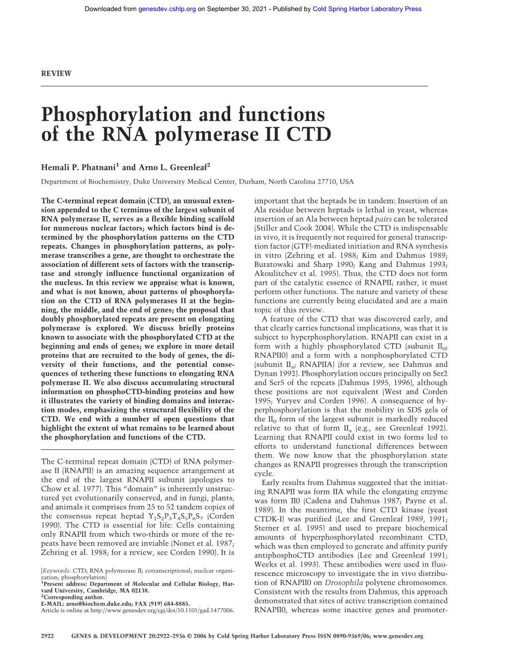 Phosphorylation and Functions of the RNA Polymerase II CTD