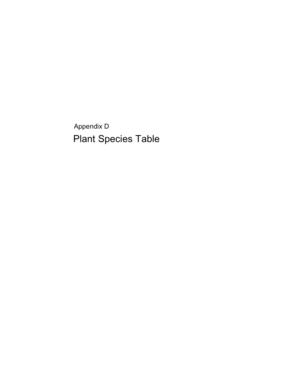 Plant Species Table