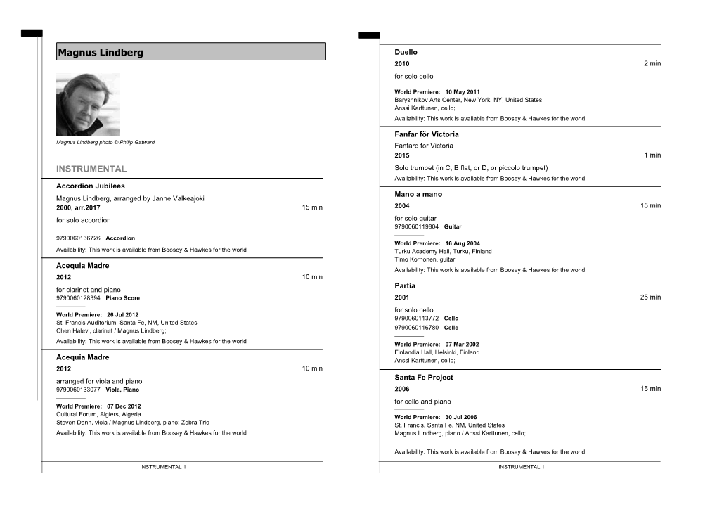 Magnus Lindberg Duello 2010 2 Min for Solo Cello