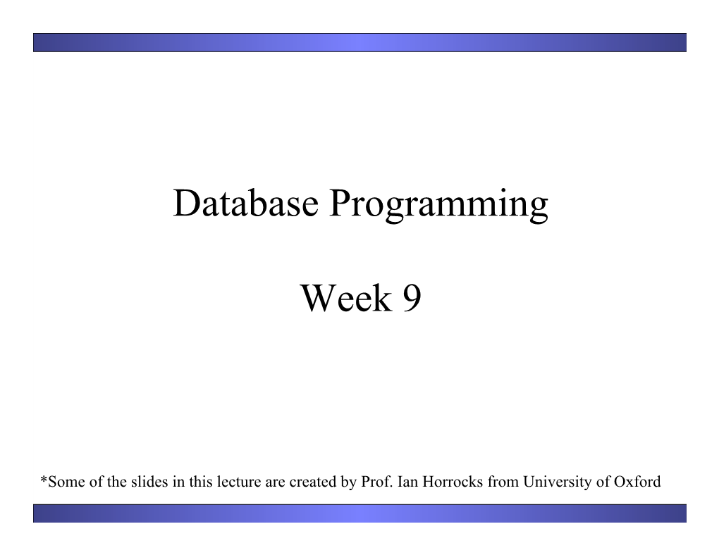 Database Programming Week 9