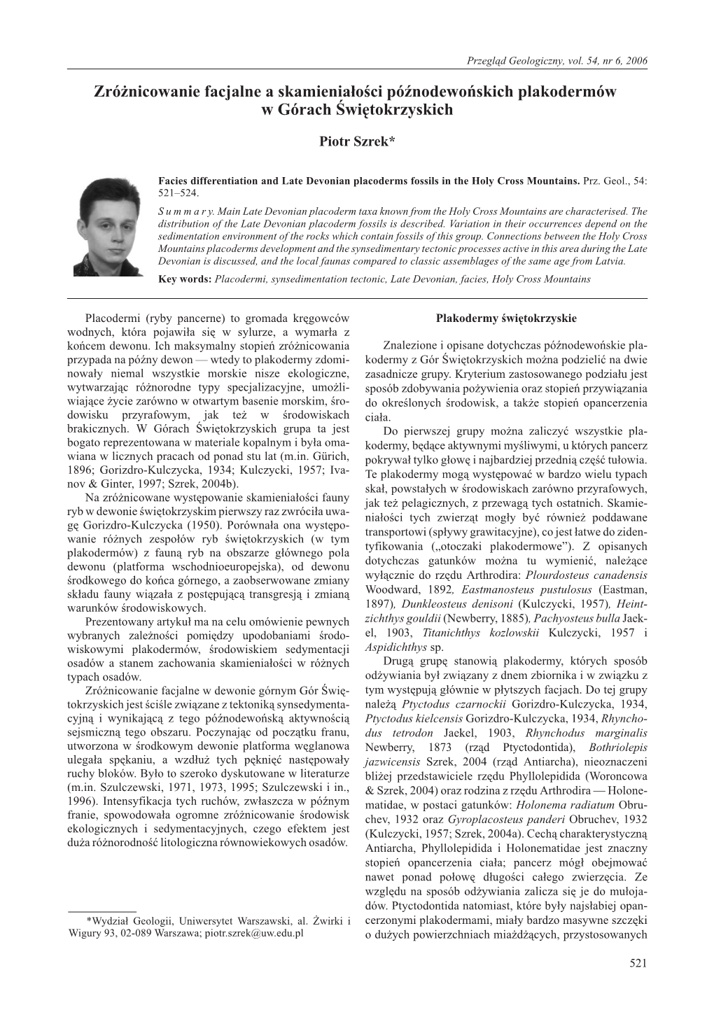 Facies Differentiation and Late Devonian Placoderms Fossils in the Holy Cross Mountains