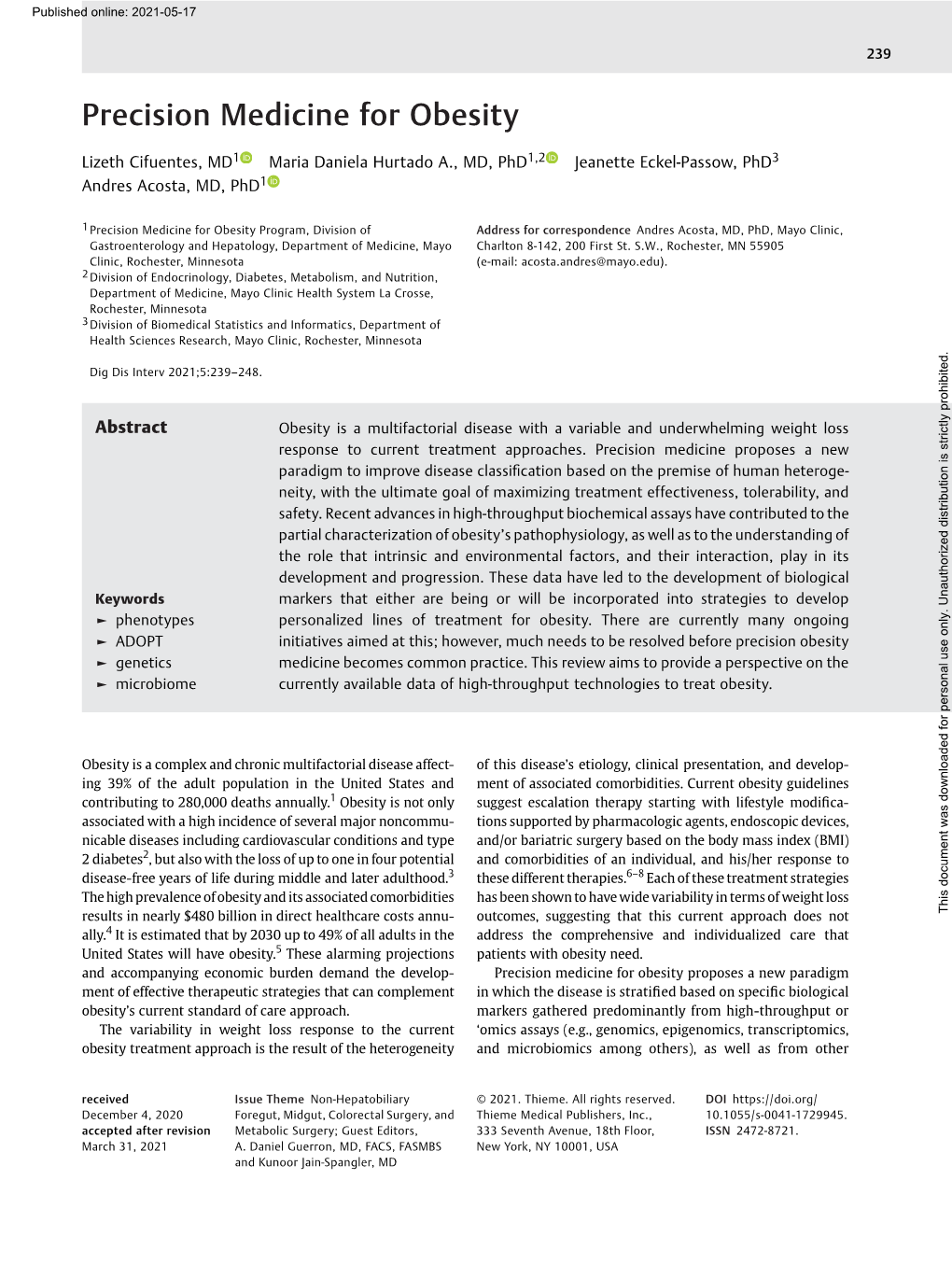 Precision Medicine for Obesity