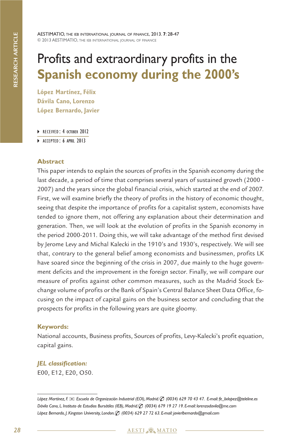 Beneficios Y Beneficios Extraordinarios En La Economía Española Durante La Década Del 2000